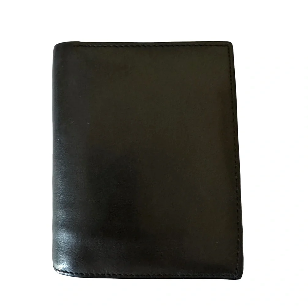 Genuine Leather Black Wallet Zip Snap Closure Card Holder Cash Compartments GUC